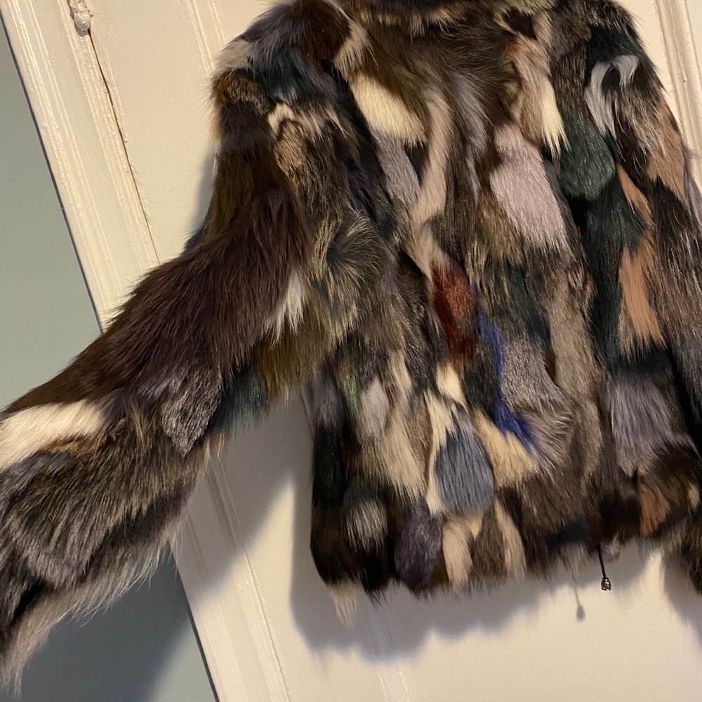 Multicolor Sectioned Fox Fur Jacket - image 4